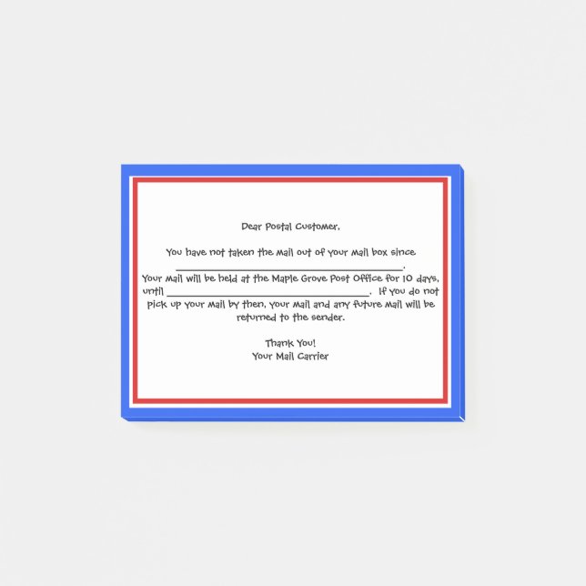 "Freundliche Erinnerung für Postunternehmen" Post-it Klebezettel (Vorderseite)