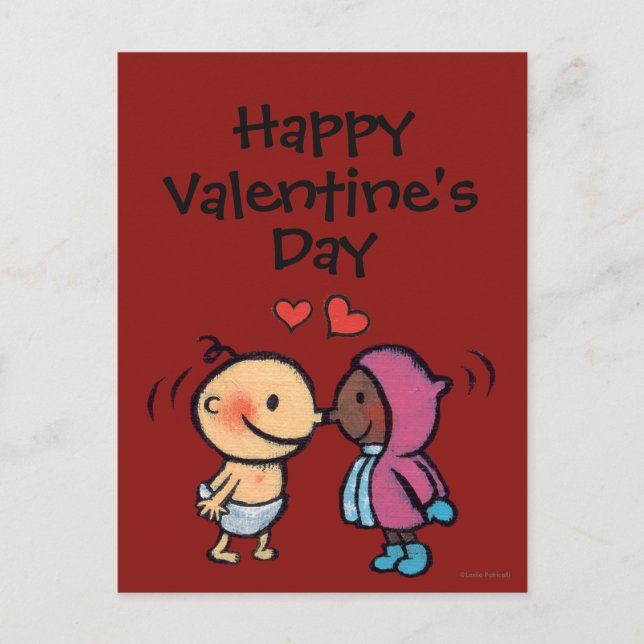 Freundliche Eskimonase küsst Kinder Feiertagspostkarte (Vorderseite)