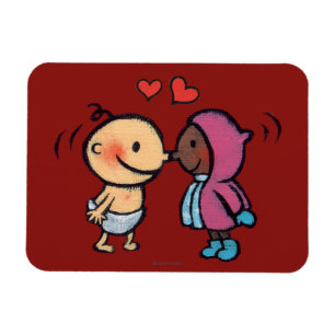 Freundliche Eskimonase küsst Kinder Magnet