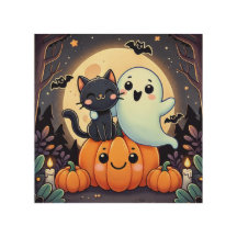 Freundliche Ghost und Katze Halloween Nacht