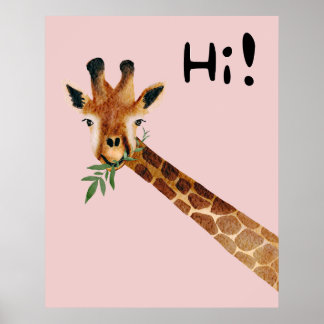 Freundliche Giraffe sagt Hallo Poster