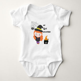 Freundliche Hexe und ihre Niedliche Schwarze Katze Baby Strampler