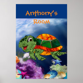 Freundliche Meeresschildkröte im Meer Poster