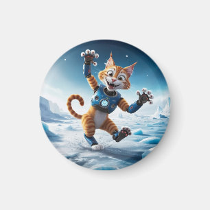 Freundliche Roboterkatze auf einem anderen eisigen Magnet