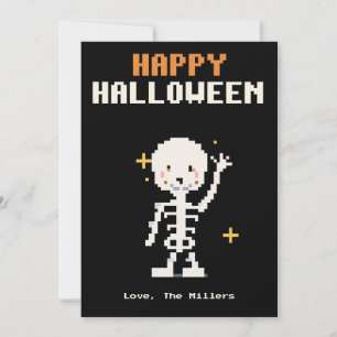 Freundliche Skelett-Pixel-Art-Halloween-Karte Feiertagskarte