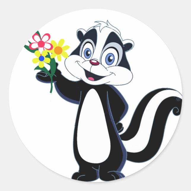 Freundliche Skunk mit Blume Runder Aufkleber (Vorderseite)