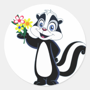 Freundliche Skunk mit Blume Runder Aufkleber