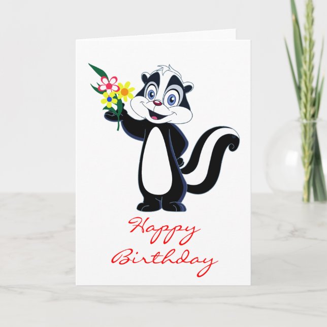 Freundliche Skunk mit Blume zum Geburtstag Karte (Vorderseite)