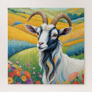Freundliche Ziege mit farbenfrohen, lebhaften Hüge Puzzle
