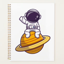 Freundlicher Astronaut, der vom Planeten abwindet Planer