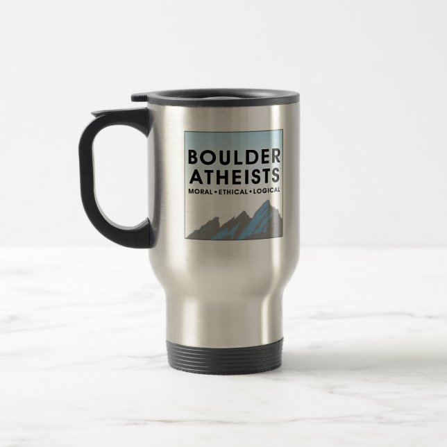 Freundlicher Atheist-Mug aus der Nachbarschaft Reisebecher (Links)