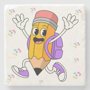 Freundlicher Bleistift Back to School Design. Steinuntersetzer
