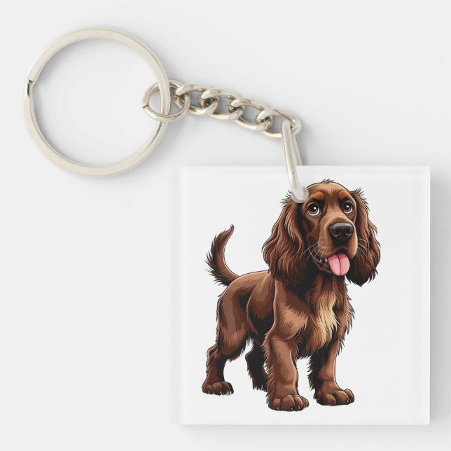 Freundlicher brauner Field Spaniel Cartoon Schlüsselanhänger (Vorderseite)