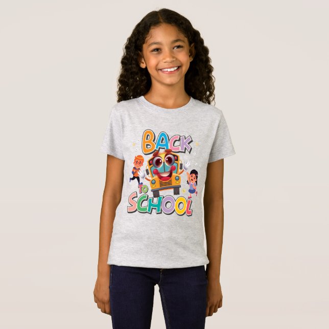 Freundlicher Bus mit Kindern, zurück zur Schule T-Shirt (Vorne ganz)