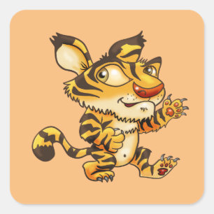 Freundlicher Cartoon Tiger Quadratischer Aufkleber