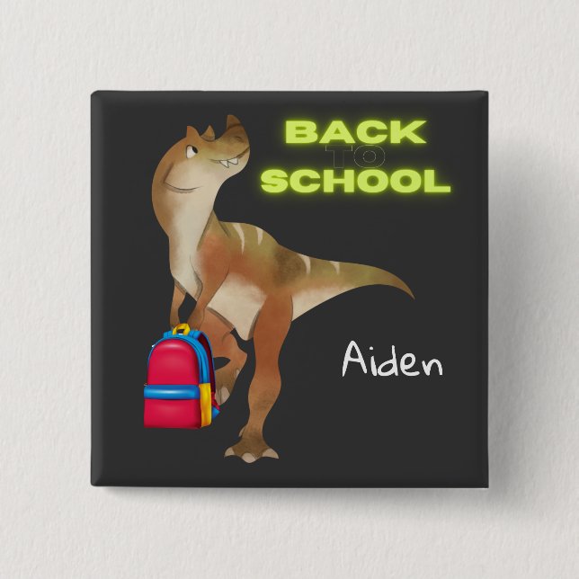 Freundlicher Dinosaurier mit Rucksack "Back to Sch Button (Vorderseite)