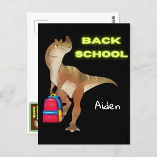 Freundlicher Dinosaurier mit Rucksack "Back to Sch Postkarte