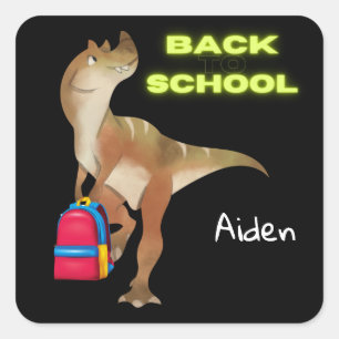 Freundlicher Dinosaurier mit Rucksack "Back to Sch Quadratischer Aufkleber
