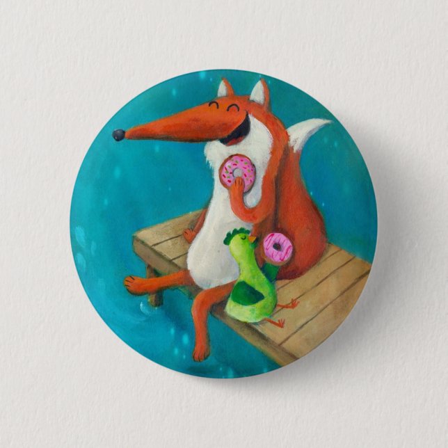 Freundlicher Fox und Huhn, die Schaumgummiringe Button (Vorderseite)