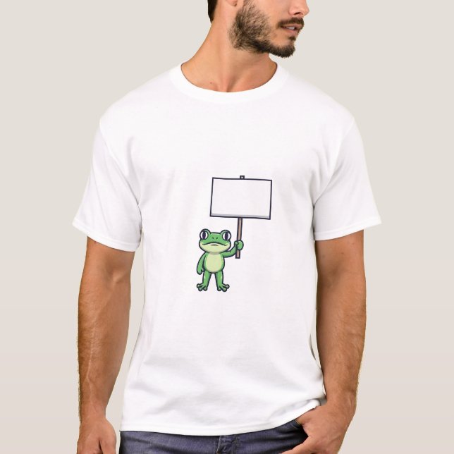 Freundlicher Frosch mit leerem Schild T-Shirt (Vorderseite)