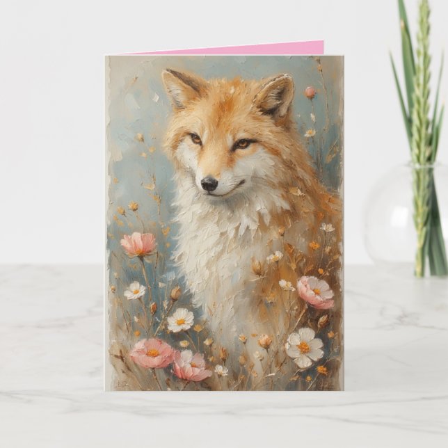 Freundlicher Fuchs unter den Blumen Karte (Vorderseite)