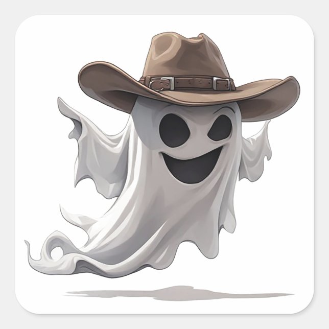 Freundlicher Geist mit Cowboyhut 👻 Quadratischer Aufkleber (Vorderseite)