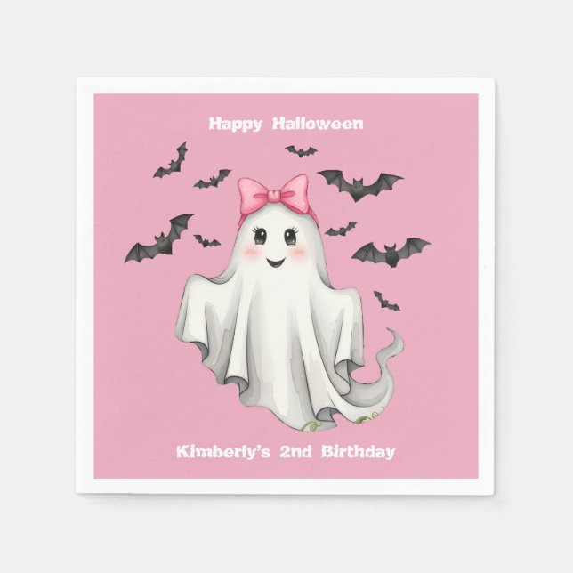 Freundlicher Girl Ghost mit Fledermäusen Serviette (Vorderseite)