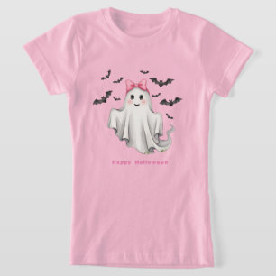 Freundlicher Girl Ghost mit Fledermäusen T-Shirt
