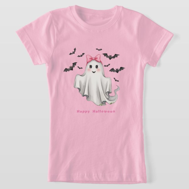 Freundlicher Girl Ghost mit Fledermäusen T-Shirt (Ablage )