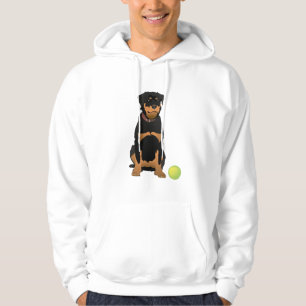 Freundlicher Rottweiler mit Green Ball Hoodie