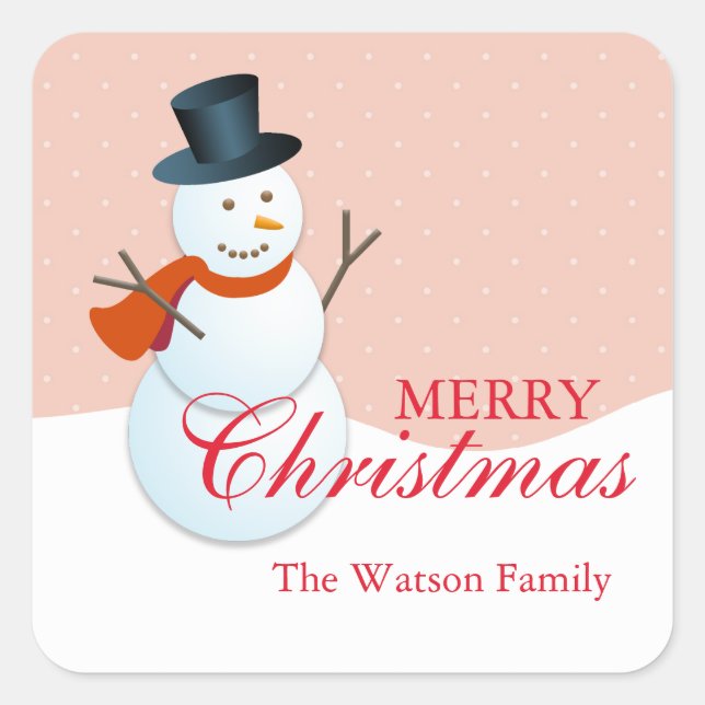 Freundlicher Schneemann Nordpol Rosa Weihnachtsfei Quadratischer Aufkleber (Vorderseite)