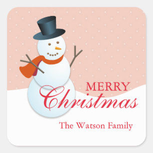 Freundlicher Schneemann Nordpol Rosa Weihnachtsfei Quadratischer Aufkleber