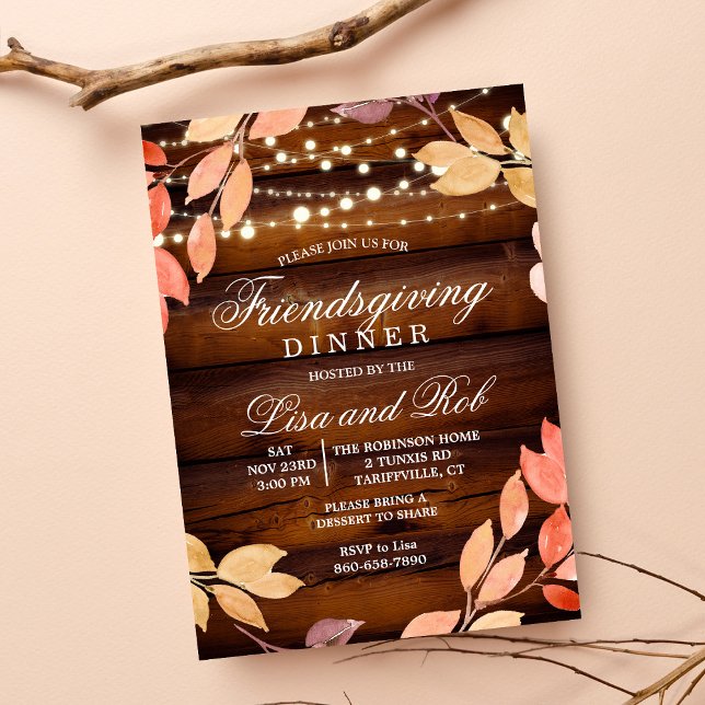 Freundliches Dinner Rustikale Herbstleaf Einladung (Von Creator hochgeladen)