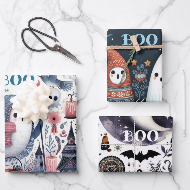 Freundliches Ghost Halloween Boo Decoupage Shabby  Geschenkpapier Set (Vorderseite)
