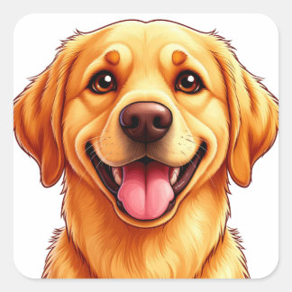 Freundliches Golden Retriever Cartoon-Portrait mit Quadratischer Aufkleber