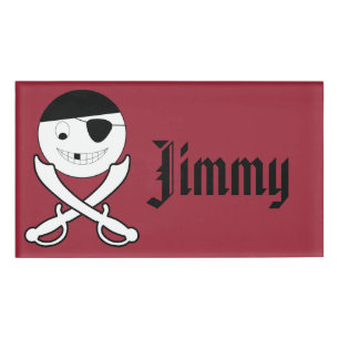 Freundliches Lächeln Pirate mit Crossed Schwerter  Namenschild