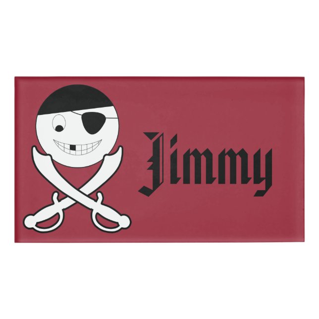 Freundliches Lächeln Pirate mit Crossed Schwerter  Namenschild (Vorderseite)