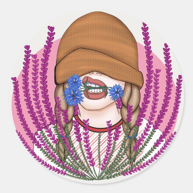 Freundliches Mädchen mit Maisblumen Runder Aufkleber (Vorderseite)