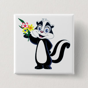 Freundliches Stinktier mit Blumen Button
