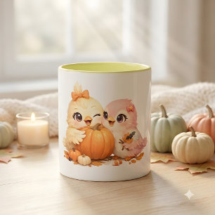 Freundliches Vogel-Duo Halloween-Kürbis Tasse