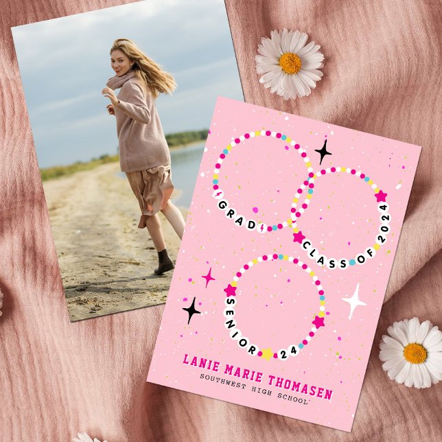 Freundschaft Bracelet Class of 2024 Abschluss Pink Einladung (Von Creator hochgeladen)