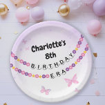Freundschaft Bracelet Girls Birthday Era Party Pappteller<br><div class="desc">Eine niedliche Geburtstagsparty-Platte mit Freundschaftsbändern,  die den BURTHDAY-ZEITALTER auszeichnen. Personalisiert mit dem Namen der Geburtstagskinder.</div>