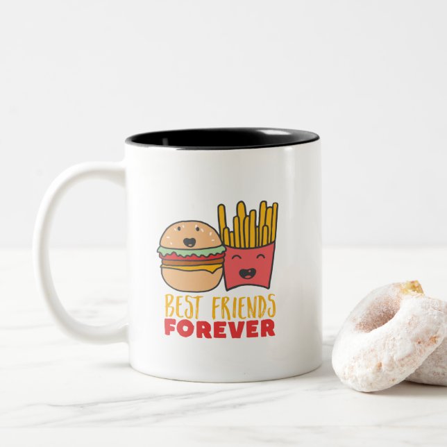Freundschaft Burger und Freunde Die besten Freunde Zweifarbige Tasse (Mit Donut)