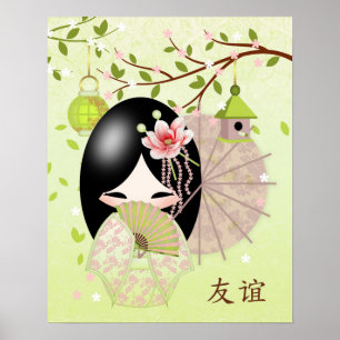 Freundschaft, Kokeshi Puppen-im Frühjahr Poster