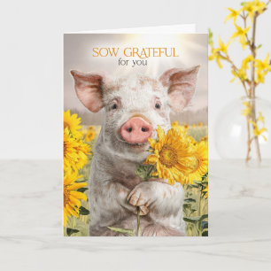 Freundschaft Niedliches Schwein mit Sonnenblumen S Karte