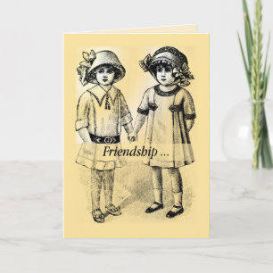 Freundschaft Vintager Mädchen in Hats Holding Hand Karte