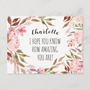 Freundschaft Watercolor Pink Peongs Personalisiert Postkarte