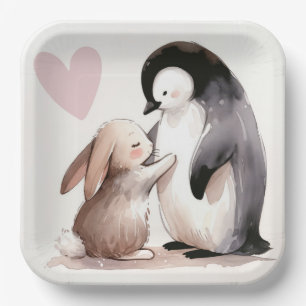 Freundschaft zwischen Bunny und Penguin Pappteller