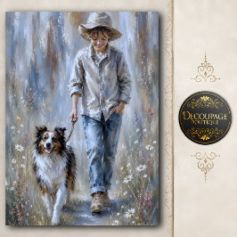Freundschaft zwischen Junge und Schäferhund - Deco Seidenpapier