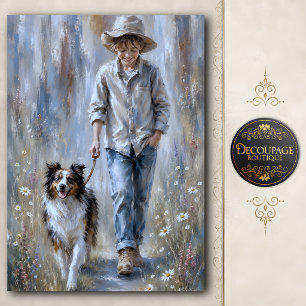 Freundschaft zwischen Junge und Schäferhund - Deco Seidenpapier